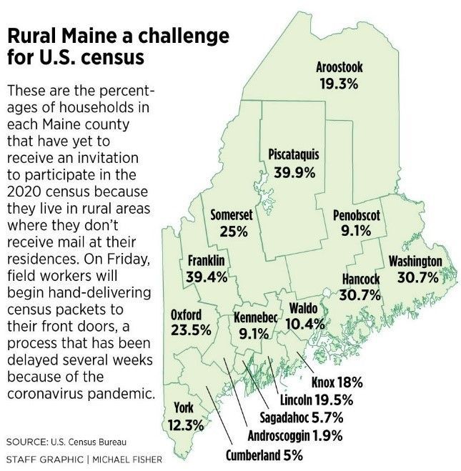 A map showing rural maine a challenge for u.s. census