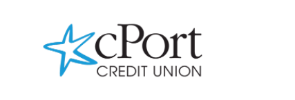 The logo for cport credit union has a blue star on it.