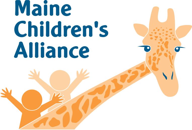 Maine children 's alliance logo with a giraffe and two children