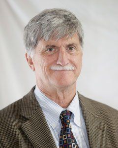 A man with gray hair and a mustache is wearing a suit and tie.