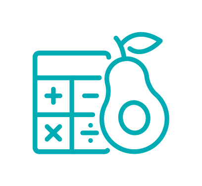 Um abacate está ao lado de uma calculadora com números.