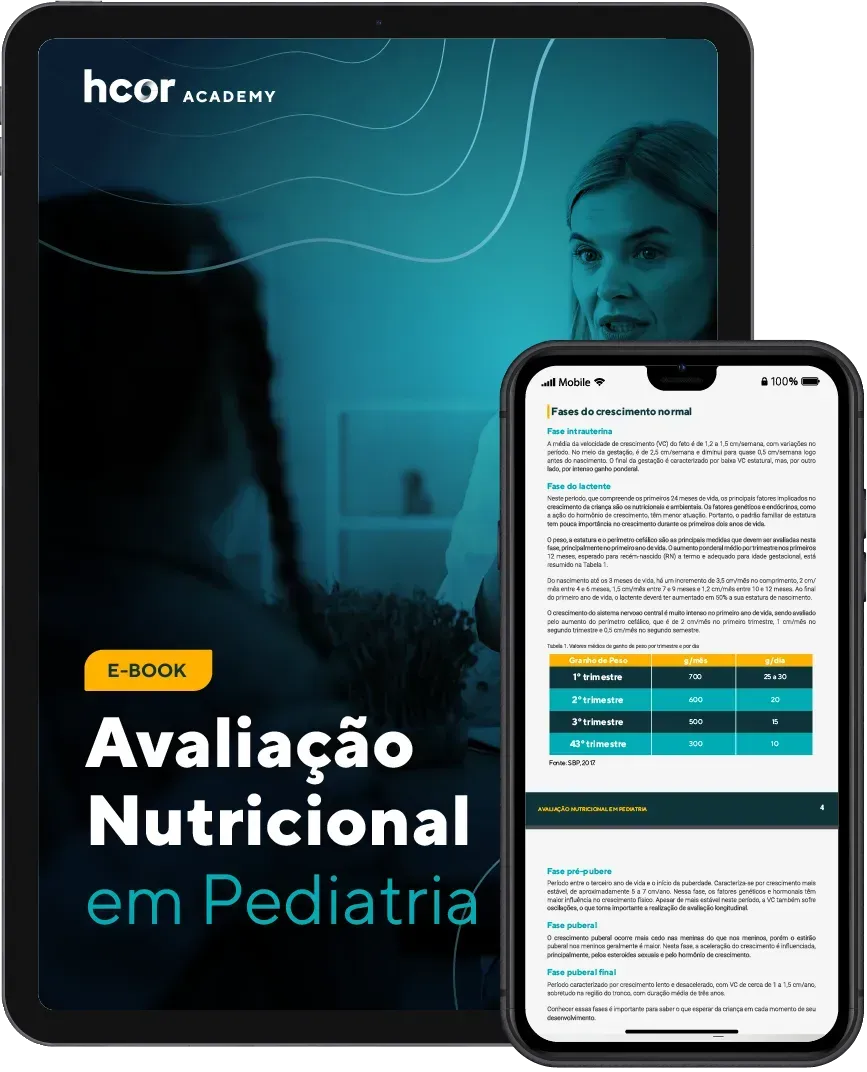 Um tablet e um celular com um livro intitulado avaliação nutricional em pediatria