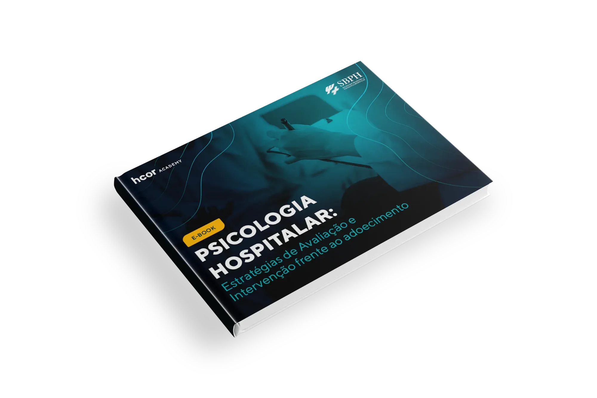 Um livro intitulado psicologia hospitalar está sobre uma superfície branca.