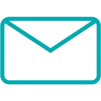Um ícone de envelope azul em um fundo branco.