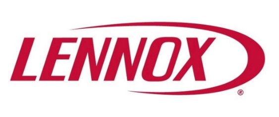 A red and white logo for lennox on a white background