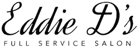 The logo for eddie 's full service salon is black and white.