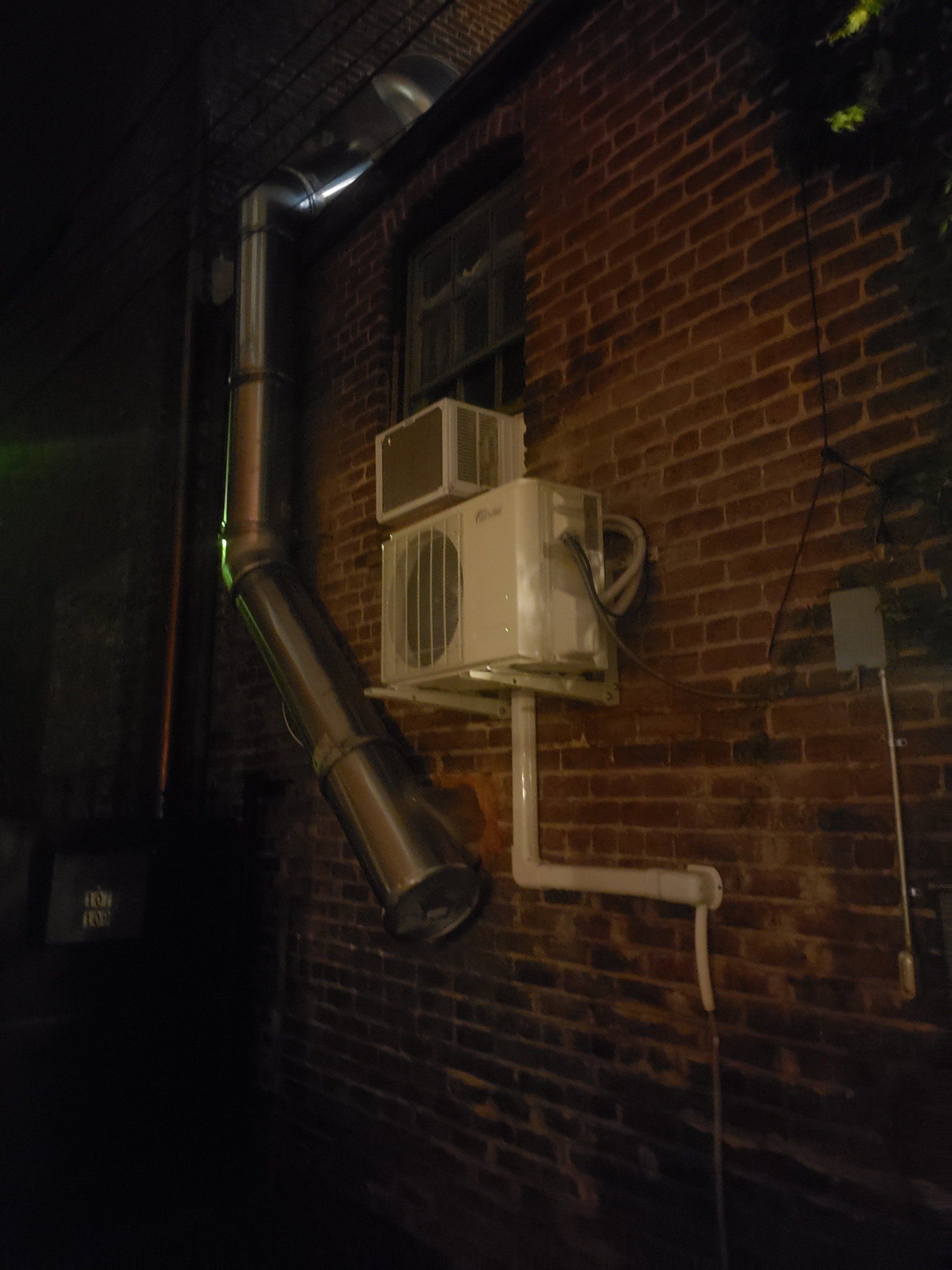 Little Vienna Cafe, Charlottesville VA. High Profile Type 1 Range Hood Installation. Exhaust Fan Installation. Stainless Steel Ductwork.  1-Ton Mini-Split Installation