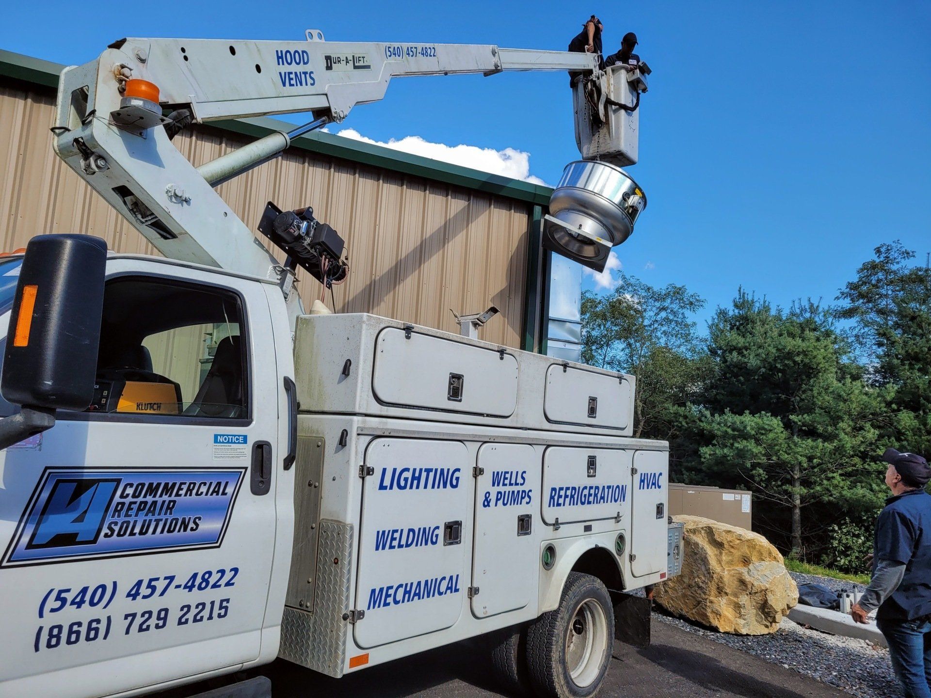 Camp Blueridge, Montebello VA. Ventilation Direct Type One  24 foot Range Hood. Ventilation Direct Exhaust Fan Installation. Ventilation Direct Make-Up Supply Air Installation, Buckeye Fire Suppression System Installation, 3-Phase Control Panel, 1.25