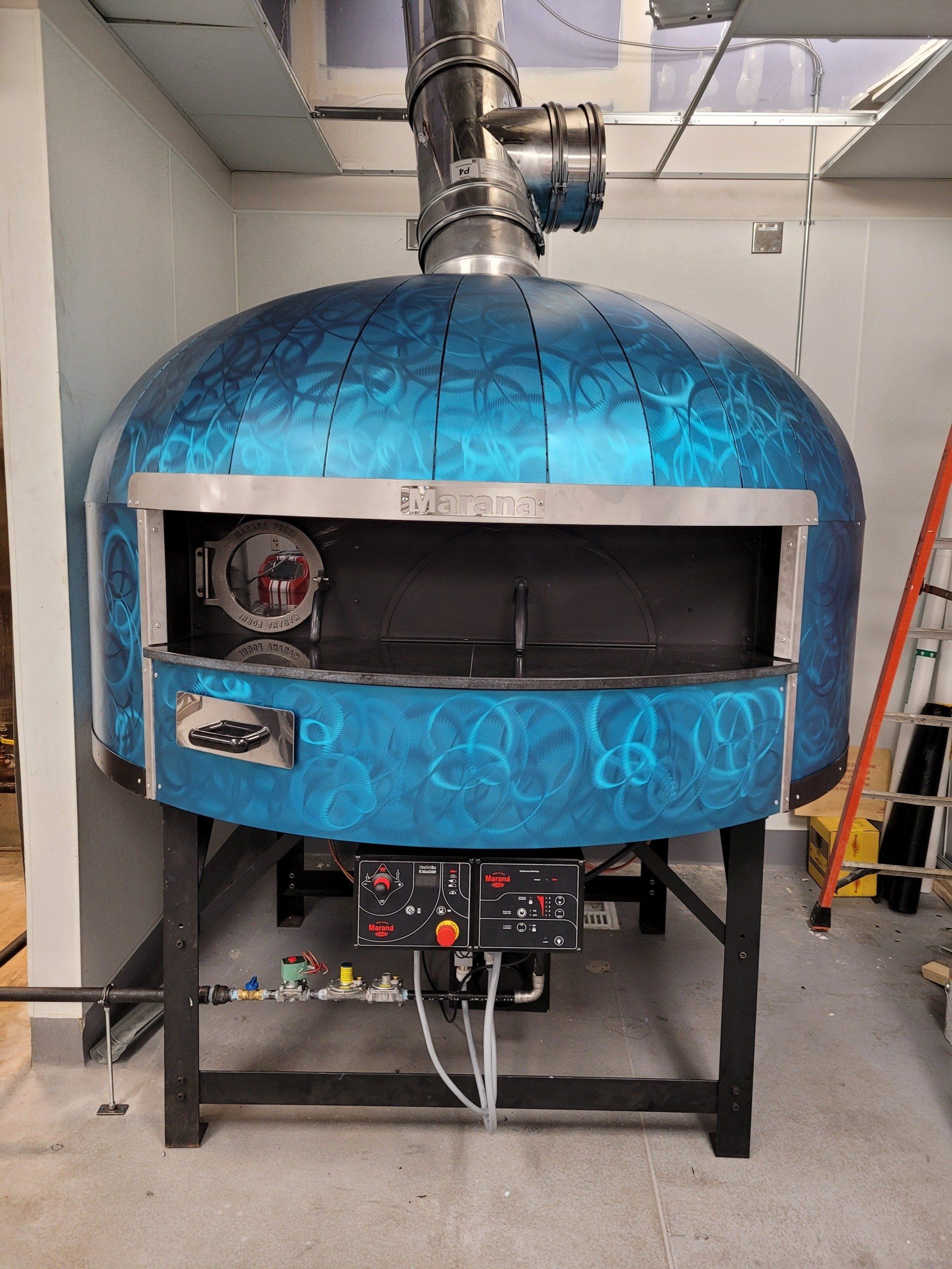 Hotel Madison, Harrisonburg VA. CaptiveAire Stainless Steel Insulated Double Wall Ductwork Installation. Italian Pizza Oven Installation.  Enervex High-heat Exhaust Fan Installation.  1