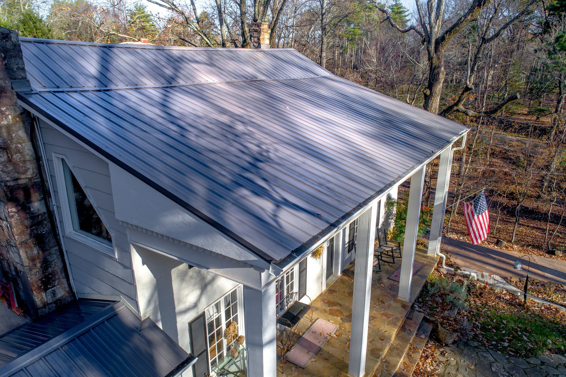Newly installed metal roofing system on a residential property.