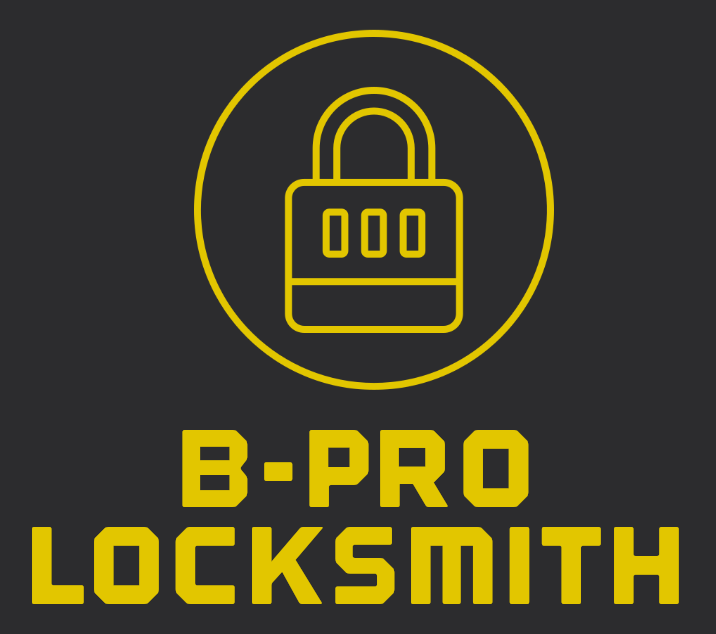A logo for b-pro locksmith with a padlock in a circle