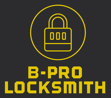 A logo for b-pro locksmith with a padlock in a circle