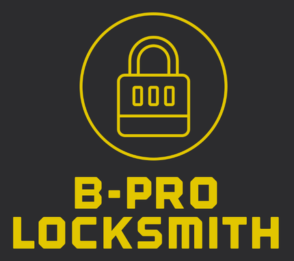 A logo for b-pro locksmith with a padlock in a circle