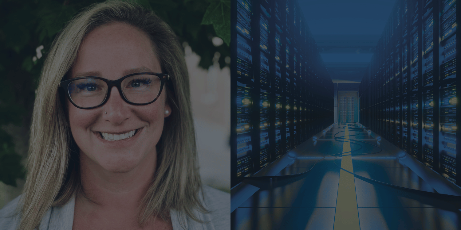 Charmain Blackman photo next to a digital background of servers