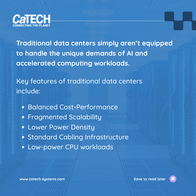 Informational graphic: Data center features, including cost-performance, scalability, and power density.