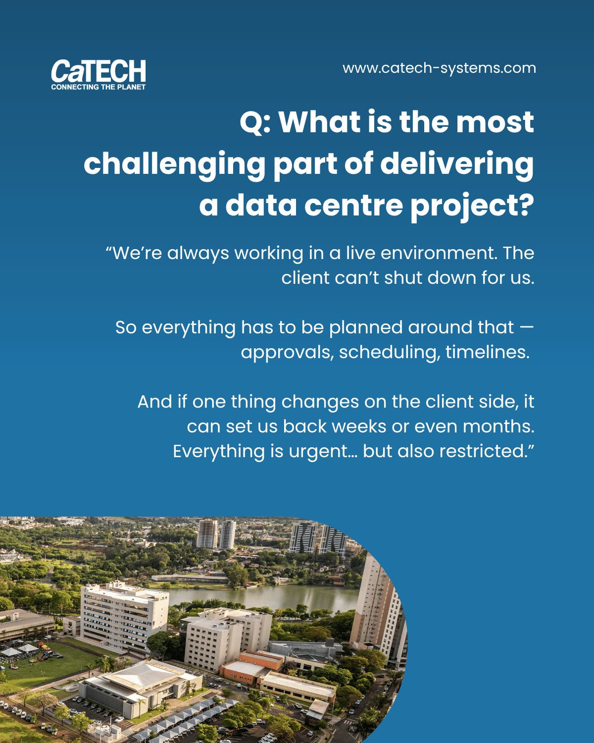 A CaTECH graphic featuring text about data center project challenges 