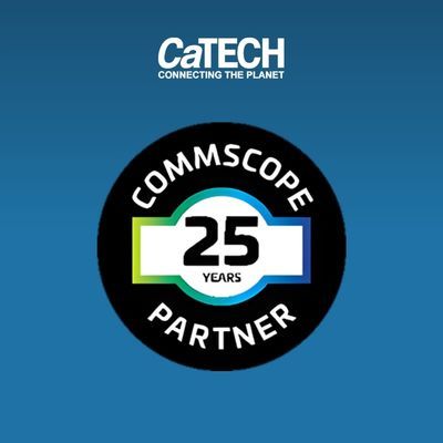 CaTECH logo above a circular CommScope 25-year partner badge