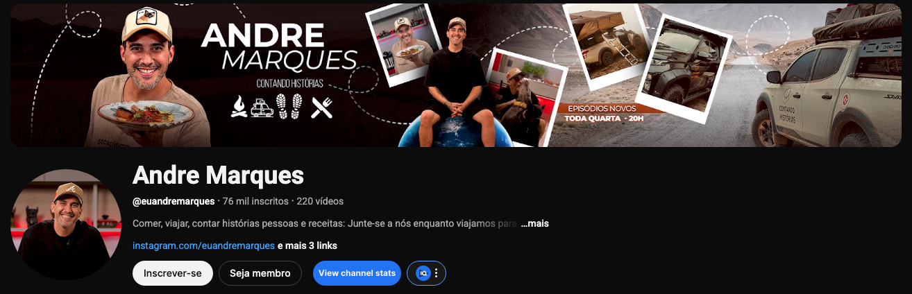 Perfil de André Marques, banner com fotos dele e de um caminhão.