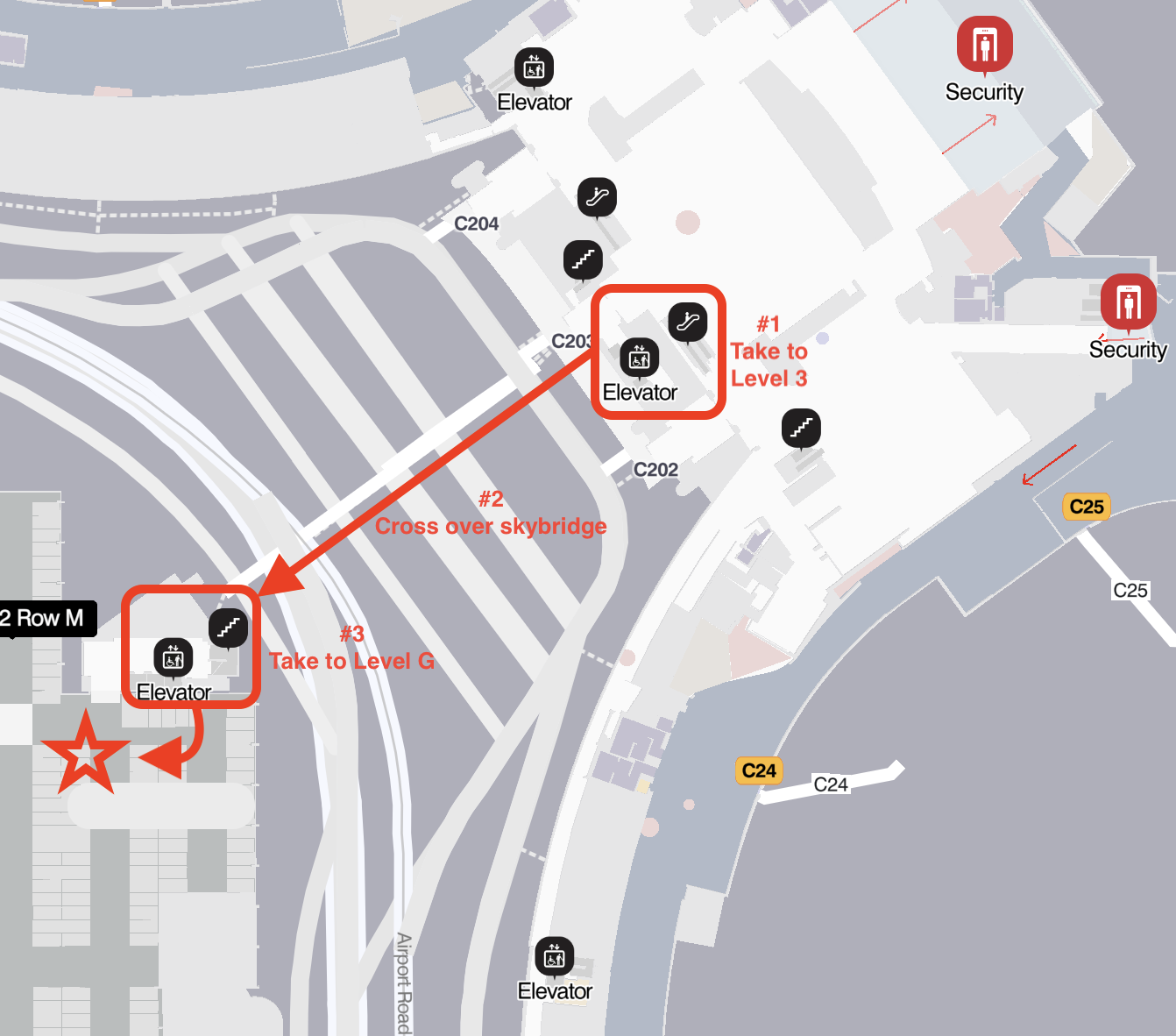 A map showing the location of the central parking and ride app