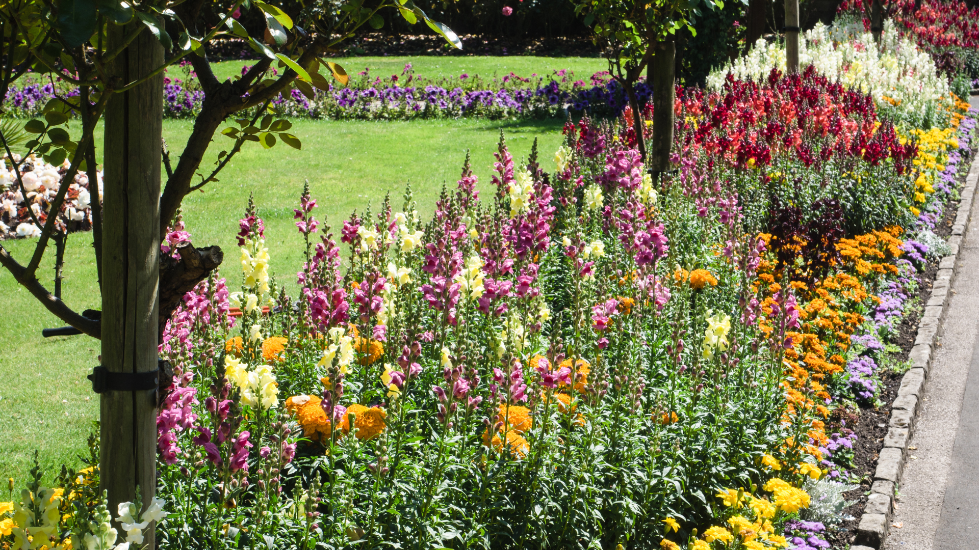 Wooden Adirondack chair on stone patio next to a rock-lined pond.