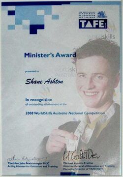 a certificate that says minister's award on it