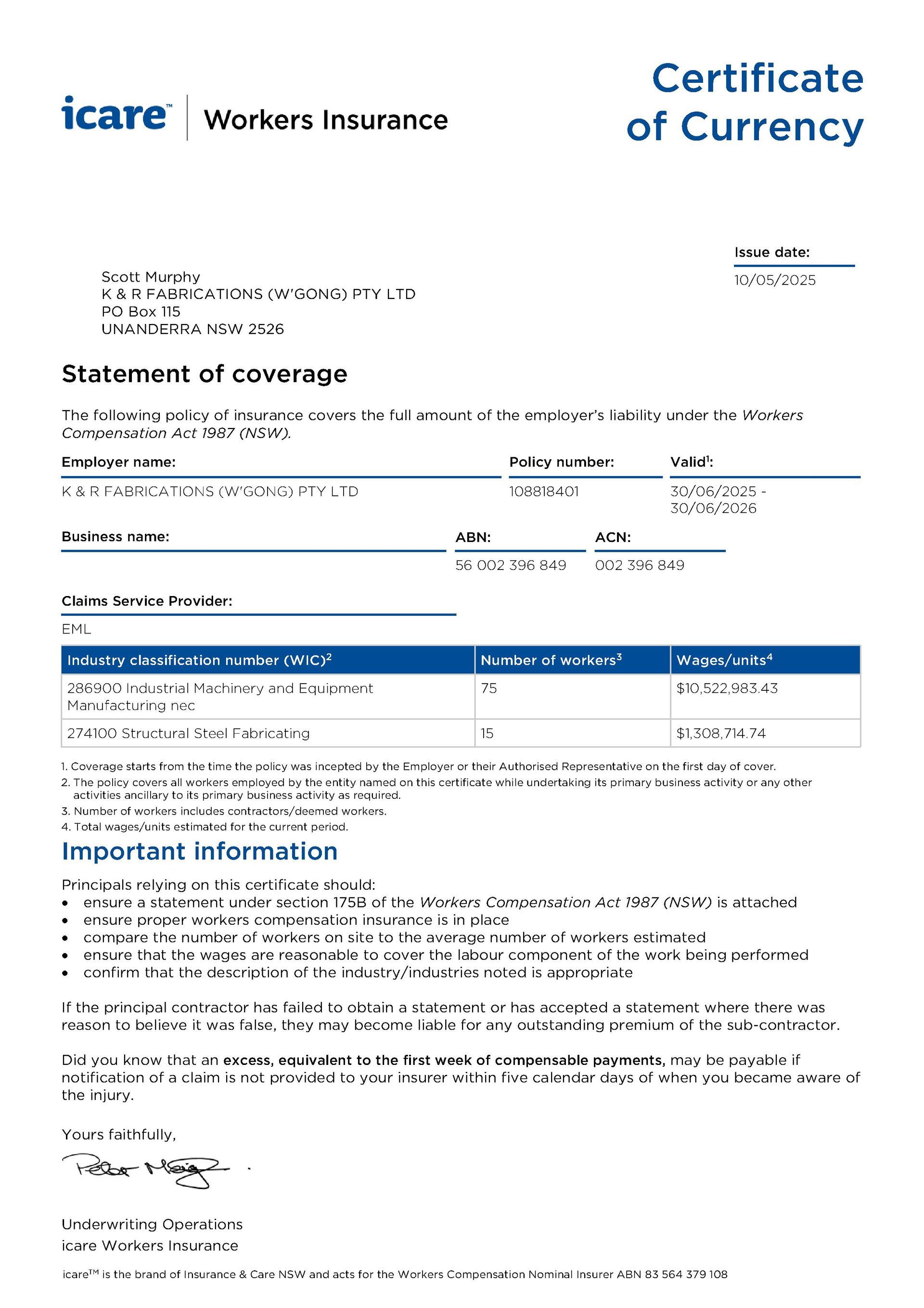 Statement of coverage
