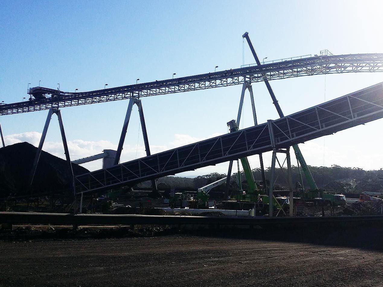 a conveyor belt in a factory