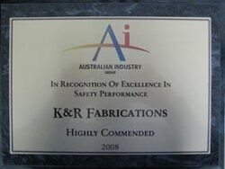 a plaque that says australian industry in recognition of excellence in safety performance