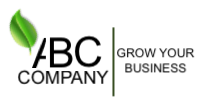 The logo for abc company grow your business with a green leaf.