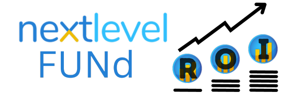 A logo for nextlevel fund with an arrow pointing up