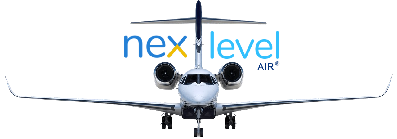 A plane with the word nex level air on it