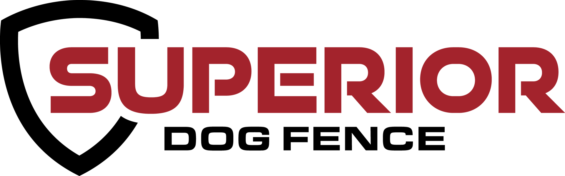 The logo for superior dog fence is red and black with a shield.
