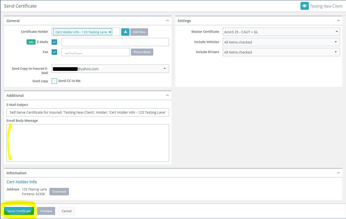 A screenshot of a web page with a yellow arrow pointing to a button.