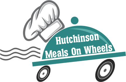 a logo for hutchinson meals on wheels with a chef 's hat on top of a tray