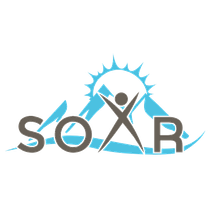 A white logo for SOAR .