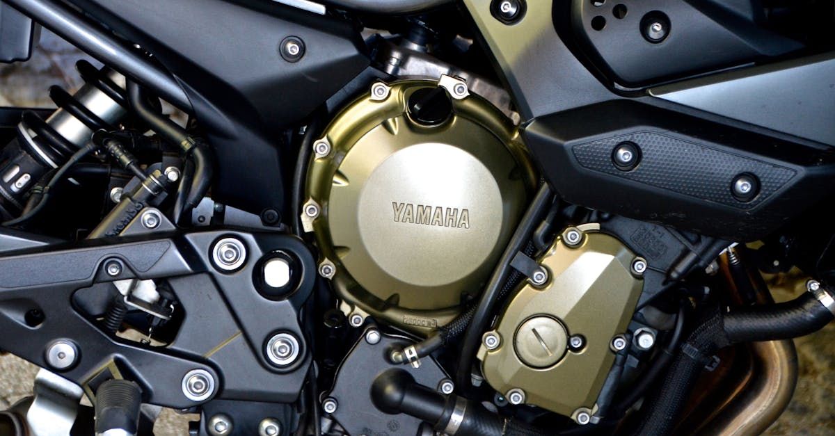 A close up of a yamaha motorcycle engine