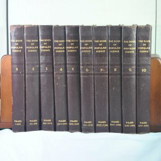 A row of books titled the book of popular science