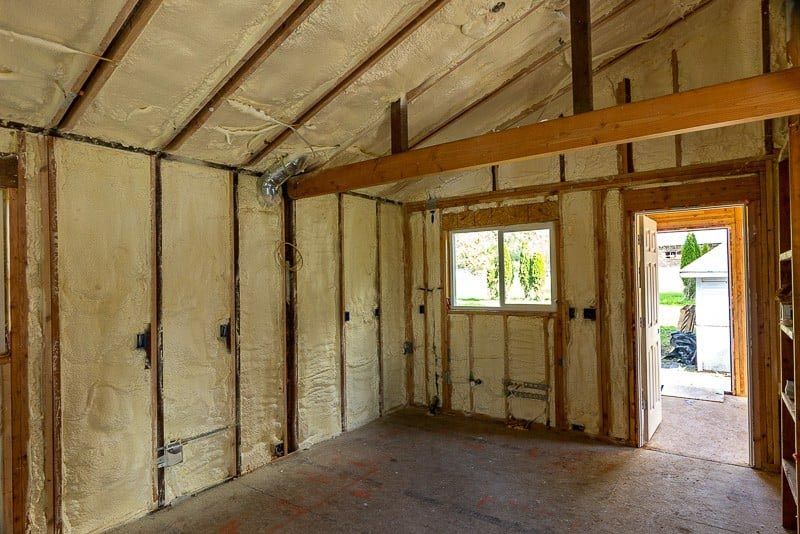 A room with a lot of insulation on the walls and ceiling.
