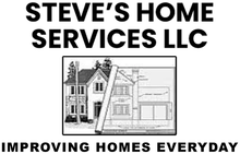 Logo for Steve's Home Services LLC, featuring a house image and architectural plans, with text 