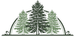 A drawing of three pine trees in a triangle on a white background.