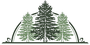 A drawing of three pine trees in a triangle on a white background.