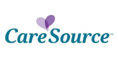 CareSource logo in teal with a purple heart-like symbol above the text