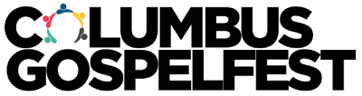 Columbus Gospelfest logo with colorful music notes and bold black text on white background