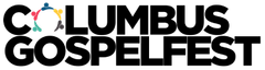 Columbus Gospelfest logo with colorful music notes and bold black text on white background