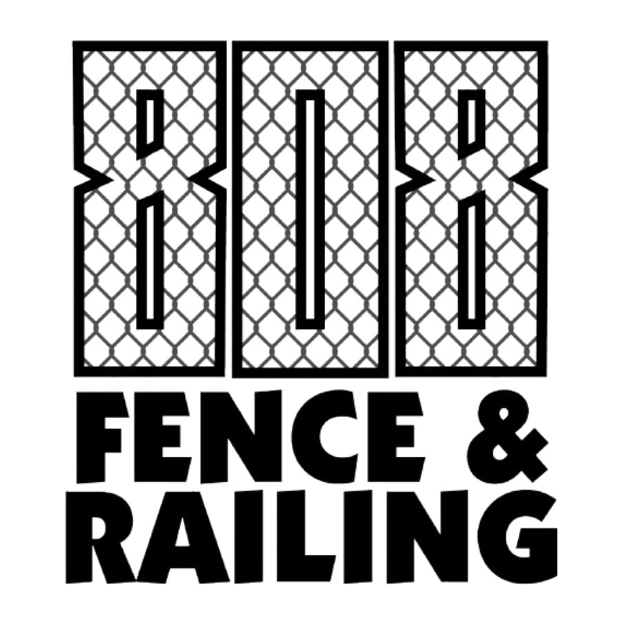 A black and white logo for fence and railing.