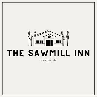 A black and white logo for the sawmill inn in houston , texas.