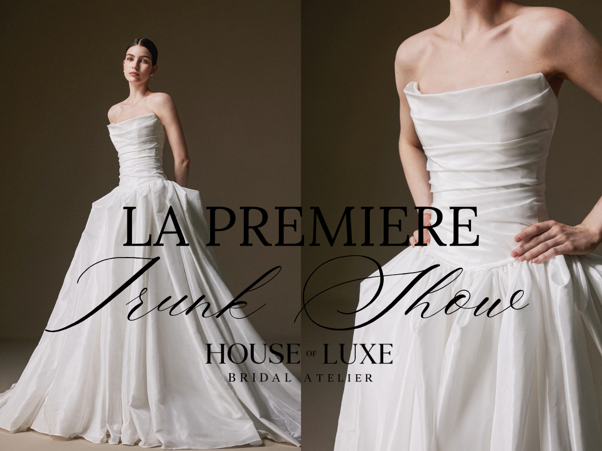 A poster for the Senstudio trunk show event at house of luxe bridal atelier