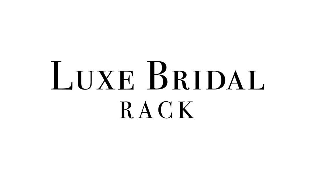 The logo for luxe bridal rack is black and white.