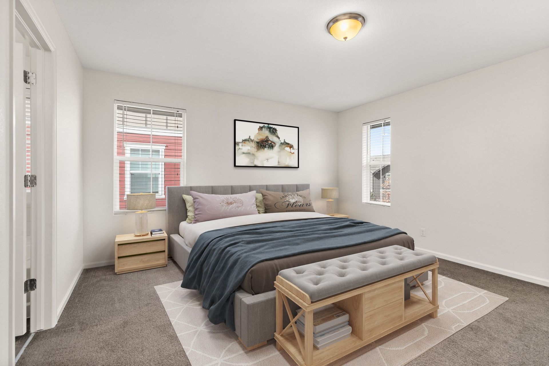 A row of houses with garages in a residential area