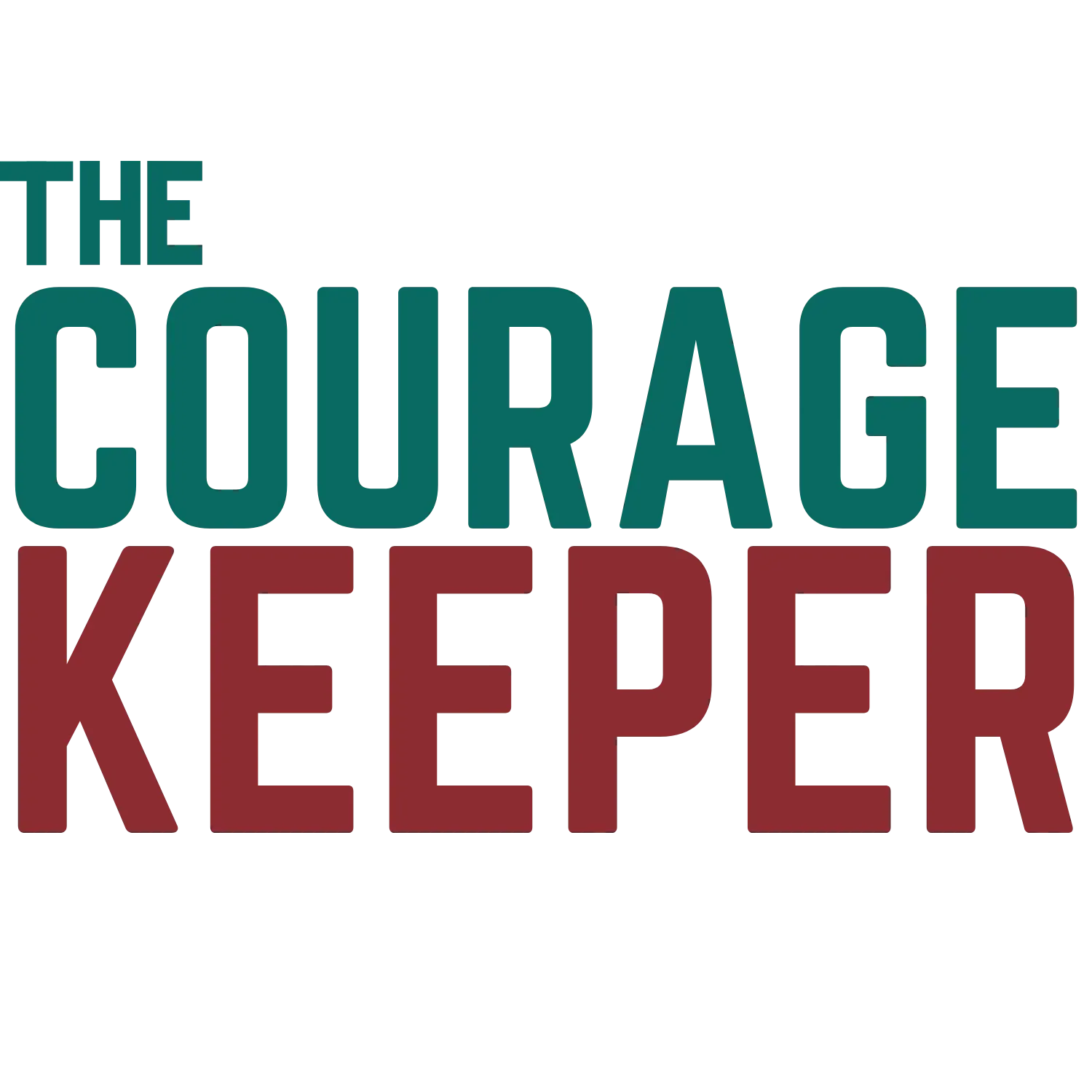 The Courage Keeper logo in teal and maroon text on a white background